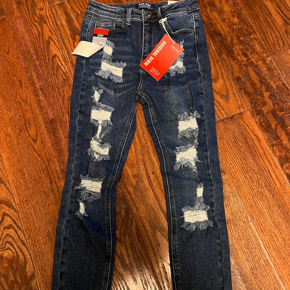 Wax Jean Womens Vintage-Inspired Destructed Ankle Skinny Jean Dark Blue 3/26 NWT